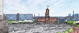 Macht den Rathausplatz frei für einen Platz der Demokratie! Das fordert die Initiative Schlossbrunnen.