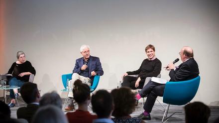 Andrea Wulf, Rüdiger Schaper und Daniel Kehlmann mit Denis Scheck (l-r). 
