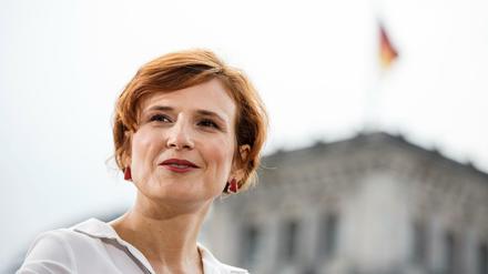Katja Kipping, Vorsitzende der Partei Die Linke, beim Sommerinterview der ARD am 2. September.