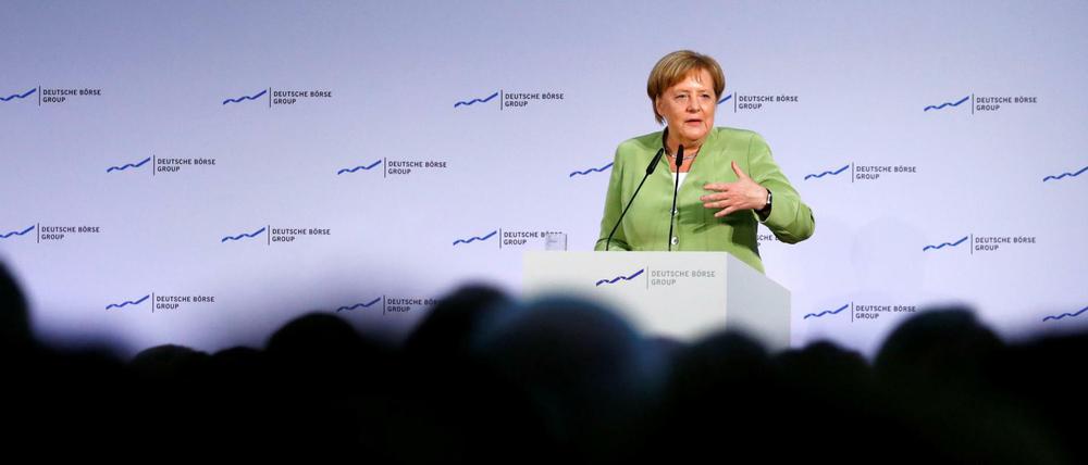 Die Kanzlerin bei ihrer Rede zur Zukunft des Finanzplatzes Deutschland in Frankfurt am Main.