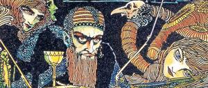 Magische Unergründlichkeit. Handkolorierte Illustration von Harry Clarke für eine englische „Faust“-Ausgabe (1925).