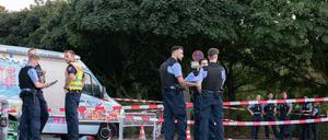Polizisten am Sonntag am Tempelhofer Feld.