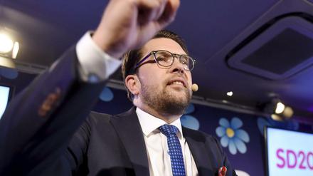 Jimmie Akesson, Vorsitzender der rechtspopulistischen Schwedendemokraten, erzielt bei der Wahl ein starkes Ergebnis
