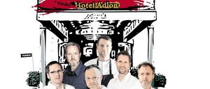 Die Sterneköche (v.l.): Daniel Achilles ("Reinstoff"), Marco Müller ("Rutz"), Hendrik Otto ("Lorenz Adlon Esszimmer") Sebastian Frank ("Horváth"), Michael Kempf ("Facil"), Sven Elverfeld ("Aqua", Wolfsburg).