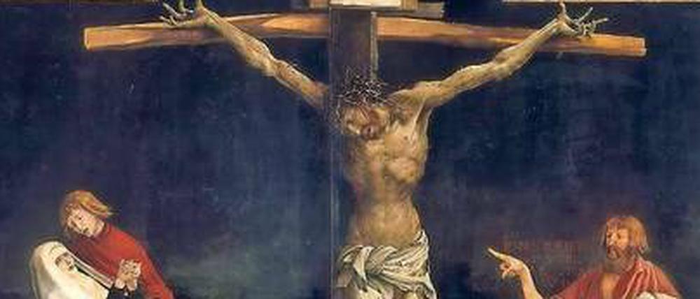 Dunkelste Nacht. Das Kreuzigungsbild des Isenheimer Altars zeigt in ganzer Drastik den zerschundenen Körper des toten Christus.