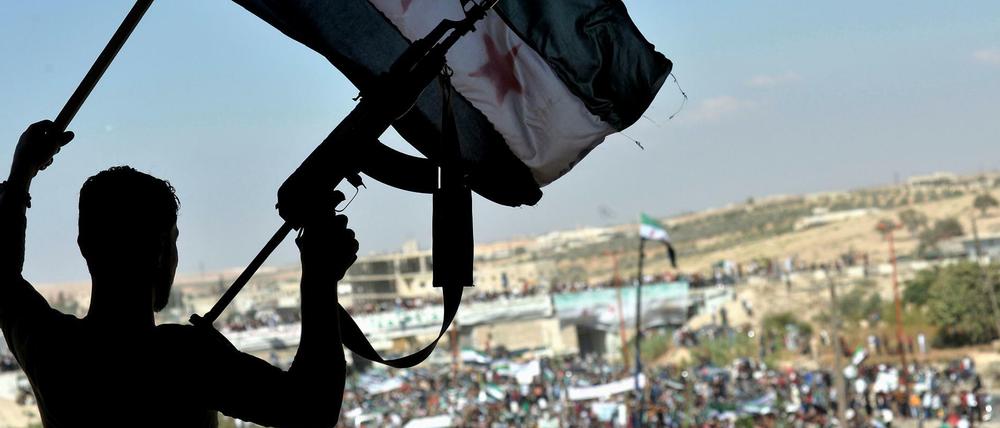 Protest gegen die Offensive der syrischen Regierung in der Provinz Idlib.