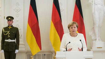 Bundeskanzlerin Angela Merkel (CDU) im Präsidentenpalast von Vilnius. 
