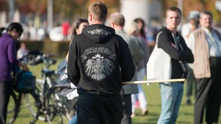 Versammlung von Reichsbürgern am 3. Oktober 2014 in Berlin.