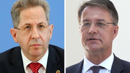 Hans-Georg Maaßen (l), Präsident des Bundesamtes für Verfassungsschutz, und Gunther Adler, beamteter Staatssekretär im Bundesinnenministerium.