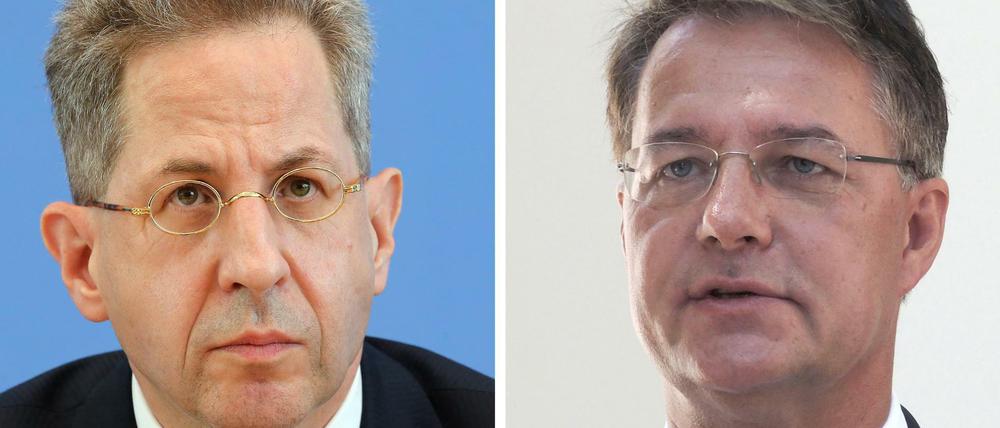 Hans-Georg Maaßen (l), Präsident des Bundesamtes für Verfassungsschutz, und Gunther Adler, beamteter Staatssekretär im Bundesinnenministerium.