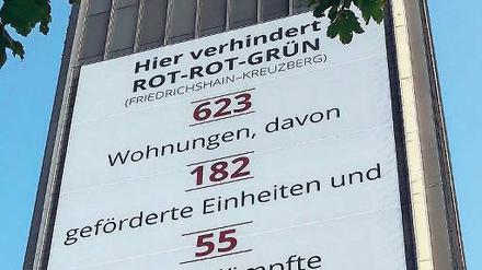 Gebannt. Per Großplakat beschwert sich die CG-Gruppe beim Senat. 