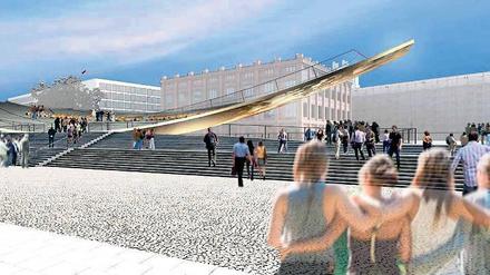 Gewuppt. In sechs Jahren soll das Denkmal fertig sein – so lautet zumindest der Plan. Das wäre dann pünktlich zum 35. Jahrestag des Mauerfalls. Simu: Milla &amp; Partner