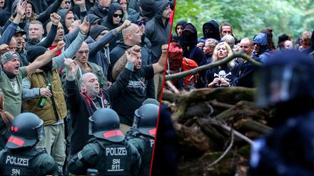 Vetreter der "Hufeisen-Theorie" geben sich Mühe, Gemeinsamkeiten zwischen Rechten in Chemnitz und Linken im Hambacher Forst zu finden. 