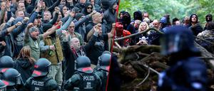 Vetreter der "Hufeisen-Theorie" geben sich Mühe, Gemeinsamkeiten zwischen Rechten in Chemnitz und Linken im Hambacher Forst zu finden. 