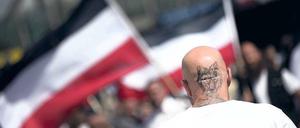Rechte Demonstranten bei einer Kundgebung im August in Berlin-Spandau.
