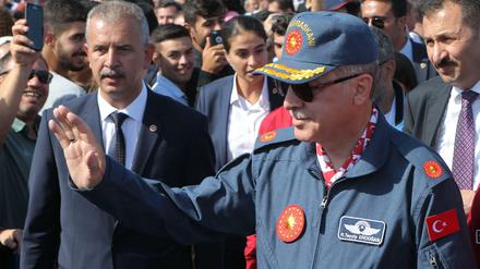 Erdogan am vergangenen Wochenende in Pilotenuniform auf einer Luftfahrtmesse in Istanbul