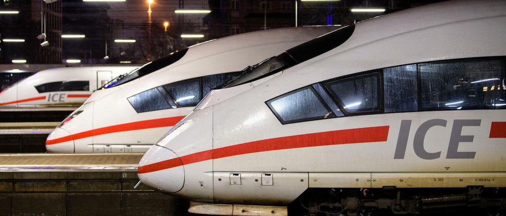 Mehrere Züge vom Typ ICE stehen am Münchener Hauptbahnhof.