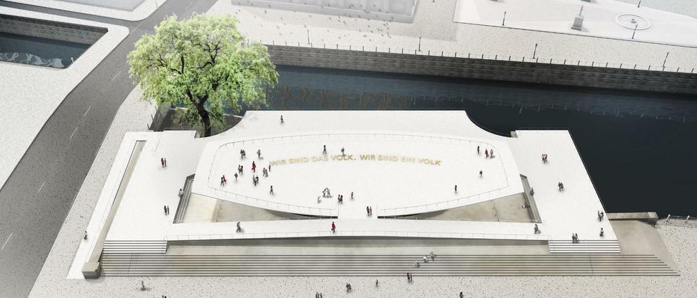 Eine Computergrafik zeigt den Entwurf der Gestalter Milla & Partner für das in Berlin geplante Freiheits- und Einheitsdenkmal.