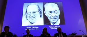 Die Nobelpreisträger für Medizin oder Physiologie 2018 sind der US-Amerikaner James P. Allison (links) und Tasuku Honjo aus Japan. 
