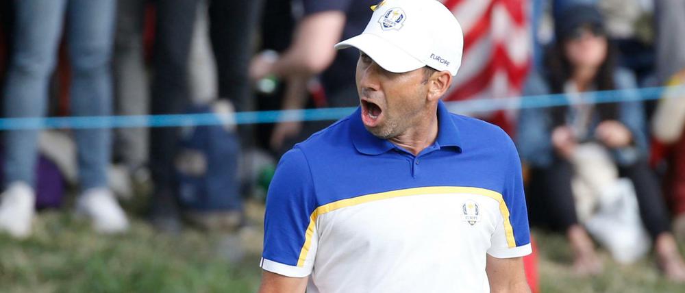Geschafft. Sergio Garcia jubelt über den europäischen Sieg beim Ryder Cup.