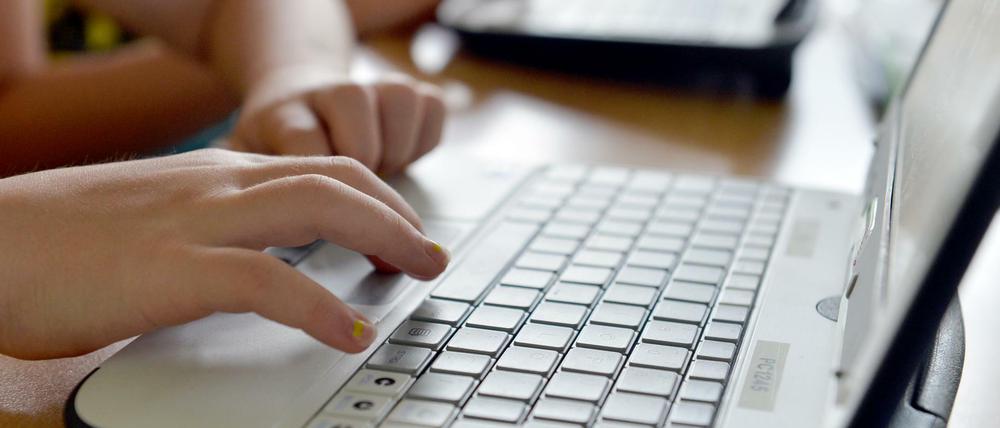 Eine Schülerin sitzt an einem Laptop. (Symbolbild)