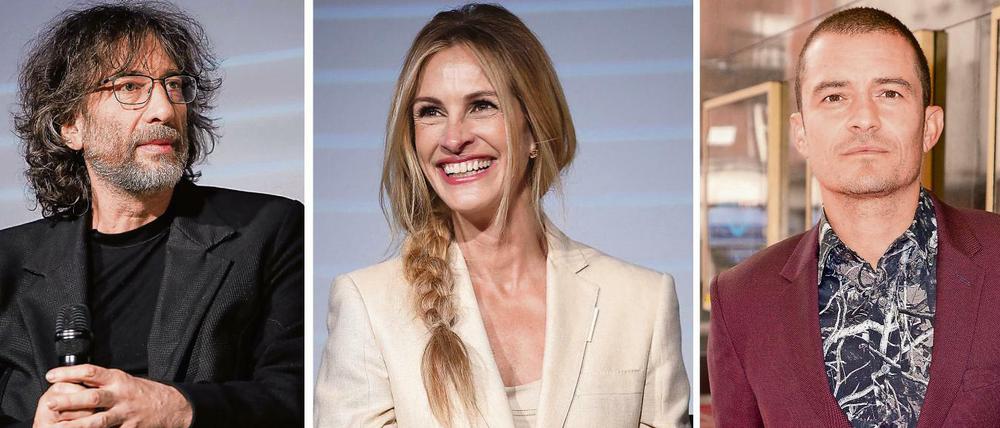 Für die Prime Video Presents holte Amazon die Schauspieler Julia Roberts und Orlando Bloom (re.) sowie den Autor Neil Gaiman nach London.