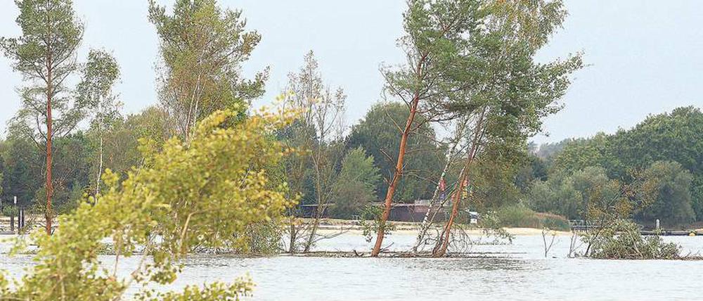 Über Nacht ist die Insel im Senftenberger See, der in einem ehemaligen Tagebaugebiet entstand, versunken.