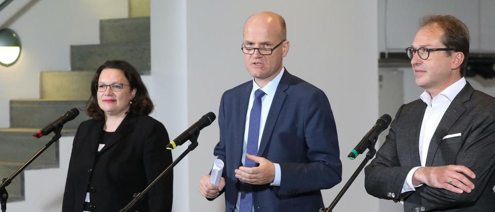 SPD-Chefin Andreas Nahles, CDU-Fraktionschef Ralph Brinkhaus und Alexander Dobrindt, Vorsitzender der CSU-Landesgruppe