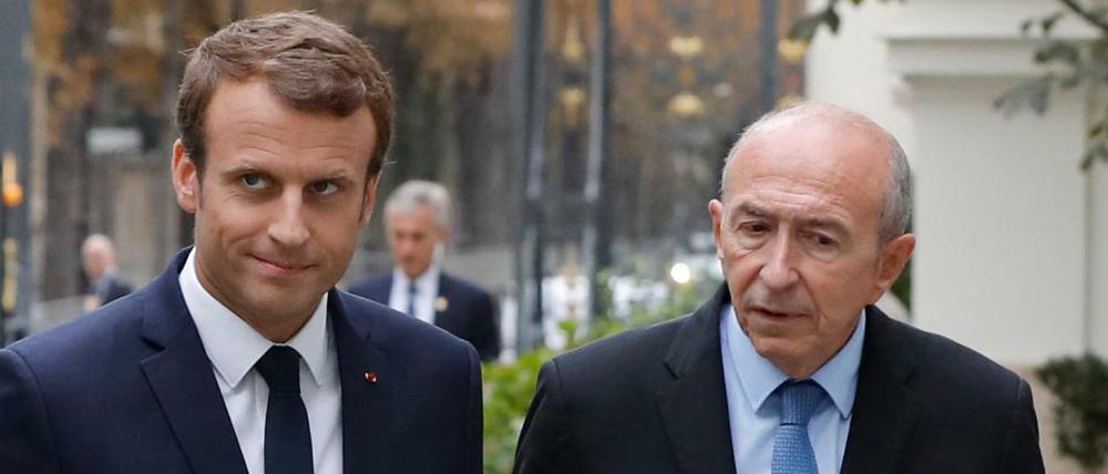Emmanuel Macron (links), Präsident von Frankreich, und sein Innenminister Gerard Collomb.