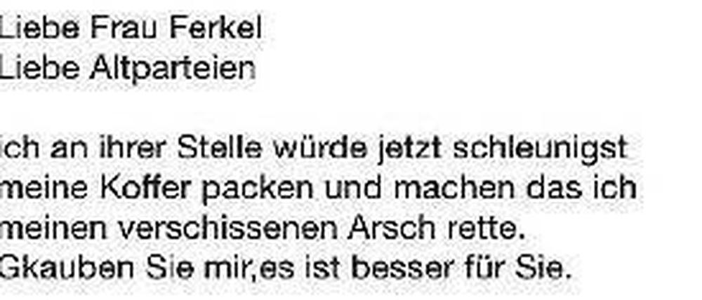 Nur einer der Tweets, der Kanzlerin und Politik übel beschimpft.