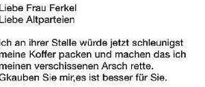Nur einer der Tweets, der Kanzlerin und Politik übel beschimpft.