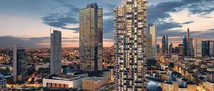 Einzug 2019. 172 Meter soll der „Grand Tower“ in den Frankfurter Himmel ragen. 418 Wohnungen sind geplant. 
