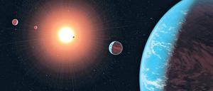 Künstlerische Darstellung des Planetensystems um den Stern K2-138, der sich außerhalb unseres Sonnensystems befindet. 
