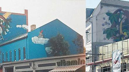 Aus „Der Kirschdieb“ macht Skip Pahler 1987 ein Wandbild in der Berliner Straße. Nun steht ein Neubau davor.