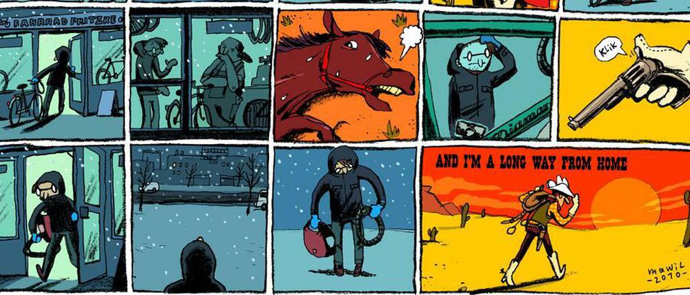 Großstadt-Cowboy. In diesem Tagesspiegel-Strip von 2010 nahm Mawil bereits Bezug auf Lucky Luke.