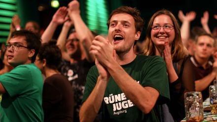 Die Wahlparty der bayerischen Grünen in der Muffathalle in München.