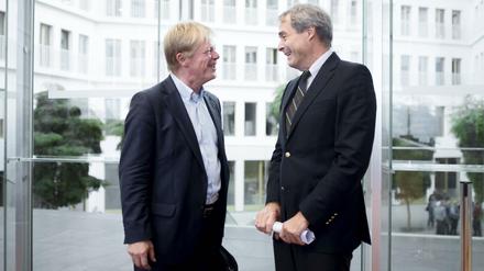 Wie stabilisiert man das Tarifsystem: DGB-Vorsitzende Reiner Hoffmann und Ingo Kramer, Präsident der Arbeitgeberverbände (BDA) haben unterschiedliche Antworten darauf, kommen aber sonst gut miteinander klar.