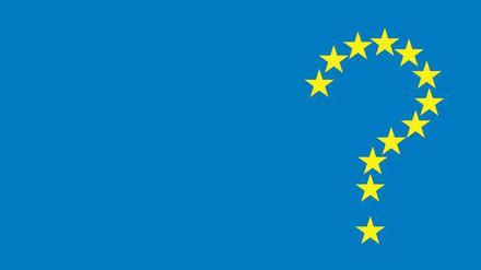 Europaflagge mit den Sternen als Fragezeichen statt Kreis.