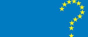 Europaflagge mit den Sternen als Fragezeichen statt Kreis.