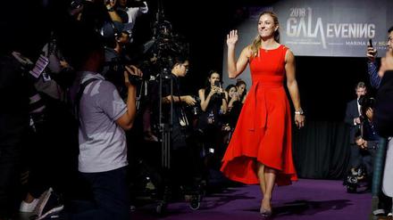 Die Frau in Rot. Angelique Kerber am Freitag in Singapur.
