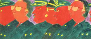 Gib mir eine Uniform. Beatriz Gonzáles setzt sich in ihren Gemälden – hier „Los Papagayos (1986/87) – mit der gewalttätigen Vergangenheit Kolumbiens auseinander.