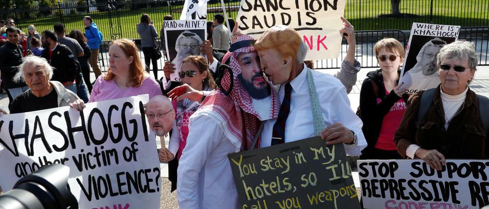 Proteste in Washington gegen Geschäfte mit dem saudischen Kronprinzen Mohammad bin Salman am 19. Oktober.