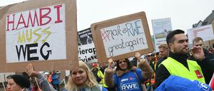 Hauptsache Atbeitsplätze: Verdi-Protest für den Erhalt der Braunkohleförderung.