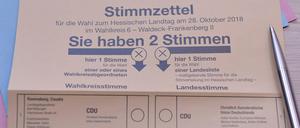 Stimmzettel für die Wahl zum Hessischen Landtag am 28. Oktober 2018.