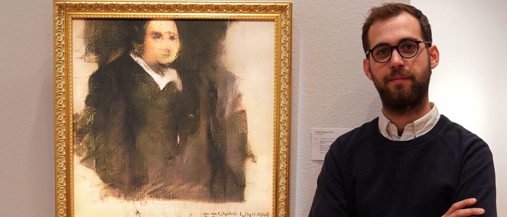 Malerei nach Formel. Das Porträt "Edmond de Belamy", gemalt von einem Computer, den Künstler Pierre Fautel (r.) mit Daten fütterte.