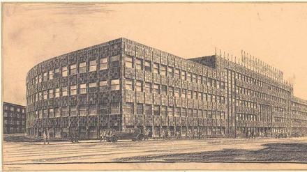 Duktus des Kohlestrichs. Zeichnung des Berliner Hauses des Rundfunks in der Masurenallee von Hans Poelzig, um 1928/29. 