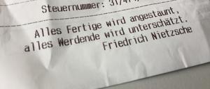 Denkzettel: Wenn Nietzsche die Quittung ziert.