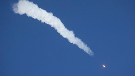 Die Sojus MS-10 Raumkapsel nach ihrem Start vom Weltraumbahnhof Baikonur.