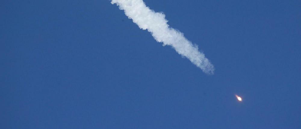 Die Sojus MS-10 Raumkapsel nach ihrem Start vom Weltraumbahnhof Baikonur.