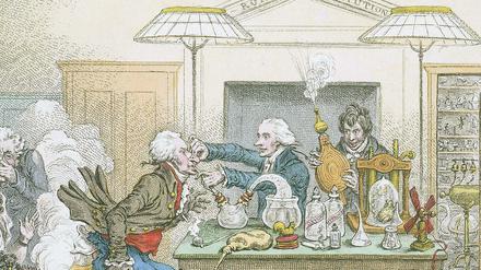 Chemiker Humphry Davy (rechts) hat mit der Wirkung von Lachgas experimentiert.